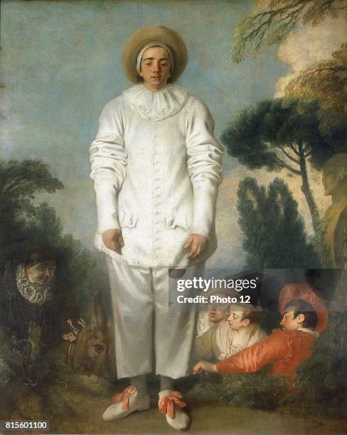 Gilles as Pierrot' by Jean-Antoine Watteau French artist. Oil on canvas. Louvre, Paris. Pierrot , naive, unsuccessful lover, played in baggy white...