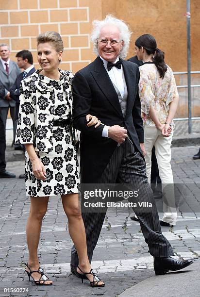 Luciano Benetton and fiance Laura attend Flavio Briatore and Elisabetta Gregoraci's wedding ceremony held at the church of Santo Spirito di Sassia on...