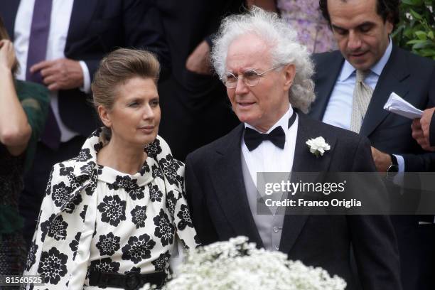 Luciano Benetton and his wife attend Flavio Briatore and Elisabetta Gregoraci's wedding ceremony held at the church of Santo Spirito di Sassia on...