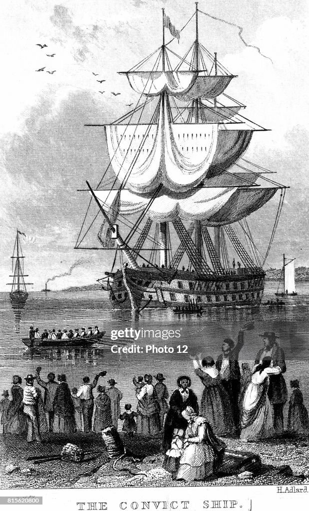 Transportation: Convict ship ready to sail from England to Australia.