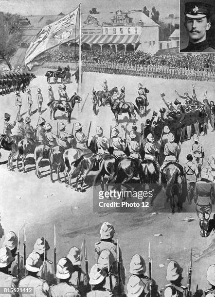 Annexation of the Orange Free State: ceremony at Bloemfontein, 28 May 1900. Lord Acheson wounded at Modder, hoisted the Royal Standard.