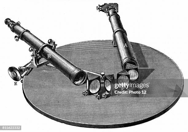 Spectroscope, 1872. Instrument of the type developed by Robert Bunsen and Robert Kirchhoff during the 1850s. Their work provided a precise tool to...