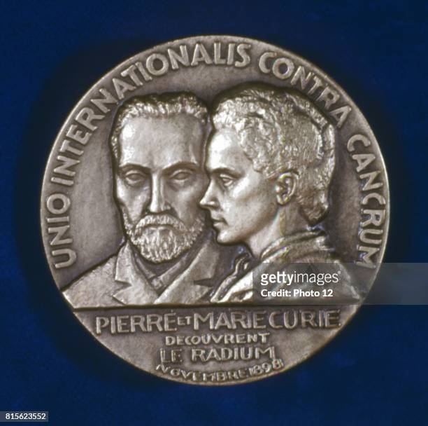 Marie and Pierre Curie. Obverse of medal commemorating the discovery of Radium in 1898.