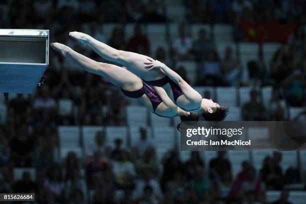 Qian Ren and Yajie Si of China compete in the final of the Women's 10m Synchro Platform during day three of the 2017 FINA World Championship on July...