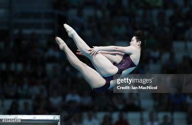 Qian Ren and Yajie Si of China compete in the final of the Women's 10m Synchro Platform during day three of the 2017 FINA World Championship on July...