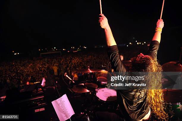 My Morning Jacket performs on stage during Bonnaroo 2008 on June 13, 2008 in Manchester, Tennessee.