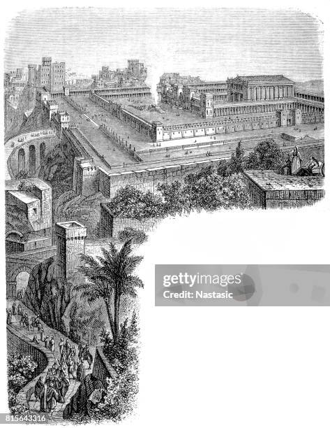 ilustrações de stock, clip art, desenhos animados e ícones de ancient jerusalem, showing the temple restored - templo de jerusalém