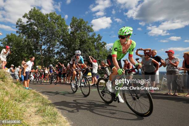 Romain Bardet of France riding for AG2R La Mondiale and Rigoberto Uran of Colombia riding for Cannondale Drapac ride in the peloton during stage 15...