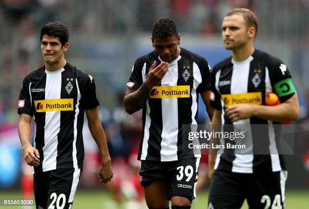 Julio Villalba, Kwame Yeboah and Tony Jantschke of Moenchengladbach are seen after the Telekom Cup 2017 3rd place match between Borussia...