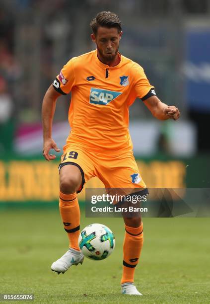 Mark Uth of Hoffenheim runs with the ball during the Telekom Cup 2017 3rd place match between Borussia Moenchengladbach and TSG Hoffenheim at...