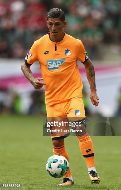 Steven Zuber of Hoffenheim runs with the ball during the Telekom Cup 2017 3rd place match between Borussia Moenchengladbach and TSG Hoffenheim at...