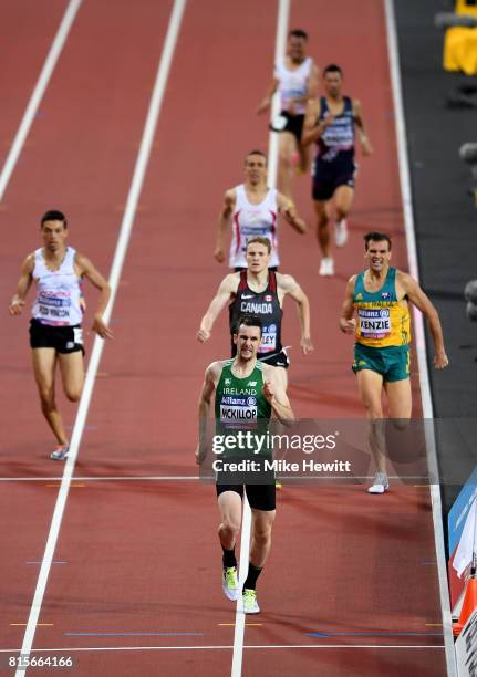 Michael McKillop of Ireland crosses the line to win the Men's 800m T38 Fina during day three of the IPC World ParaAthletics Championships 2017 at the...