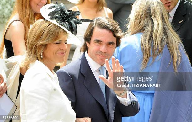 Spain's former prime minister Jose Maria Aznar and his wife Ana Botella arrive at the wedding of Flavio Briatore and Elisabetta Gregoraci at the...