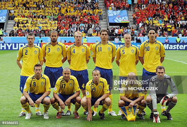 Swedish team Swedish defender Mikael Nilsson, Swedish defender Olof Mellberg, Swedish defender Petter Hansson, Swedish forward Johan Elmander,...