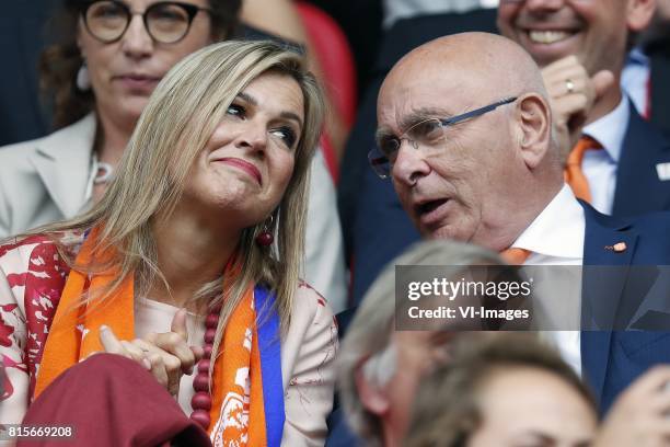 Queen Maxima of the Netherlands, chairman Michael van Praag of KNVB during the UEFA WEURO 2017 Group A group stage match between The Netherlands and...