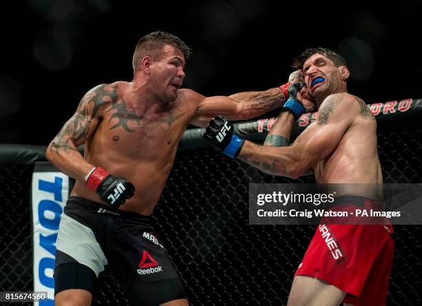 Jack Marshman defeats Ryan Janes in their middleweight bout during the UFC Fight Night at the SSE Hyrdo, Glasgow.