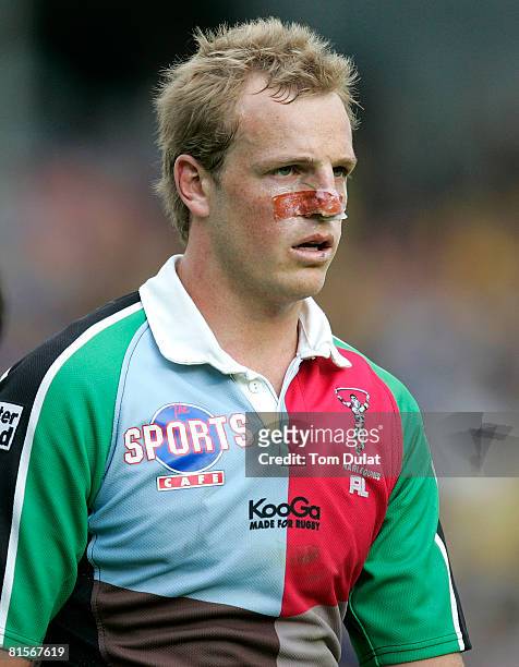 David Howell of Harlequins RL plays despite having stitches on his face during the engage Super League match between Harlequins RL and Leeds Rhinos...