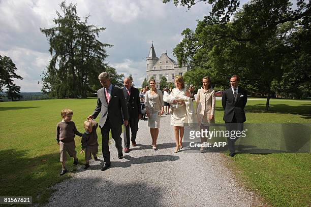 Prince Emmanuel, Prince Gabriel, Prince Philippe of Belgium, King Albert II of Belgium, Princess Victoria of Sweden, Princess Mathilde and her...