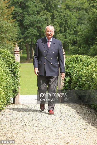 King Albert II of Belgium arrives for the baptism of Princess Eleonore in the chapel of the Ciergnon castle, in Houyet on June 14, 2008. Princess...