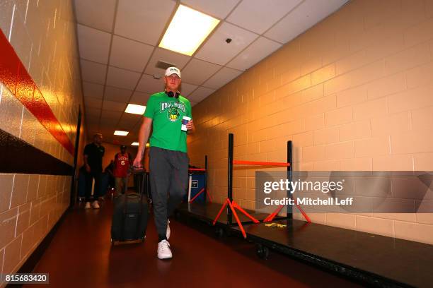 Brian Scalabrine of the Ball Hogs arrives during week four of the BIG3 three on three basketball league at Wells Fargo Center on July 16, 2017 in...