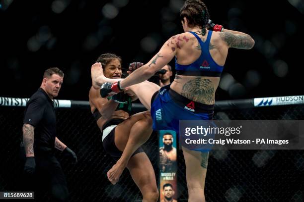 Joanne Calderwood is defeated by Cynthia Calvillo in their strawweight bout during the UFC Fight Night at the SSE Hyrdo, Glasgow. PRESS ASSOCIATION...