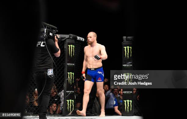 Gunnar Nelson of Iceland enters the Octagon before facing Santiago Ponzinibbio of Argentina in their welterweight bout during the UFC Fight Night...