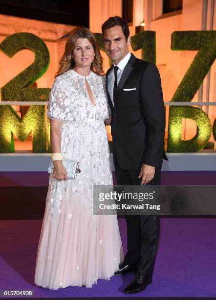 Roger Federer and wife Mirka attend the Wimbledon Winners Dinner at The Guildhall on July 16, 2017 in London, England.