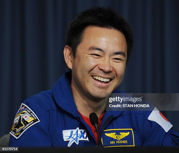 Space shuttle Discovery crew member Japan Aerospace Exploration Agency astronaut Akihiko Hoshide at press conference on June 14, 2008 after Discovery...