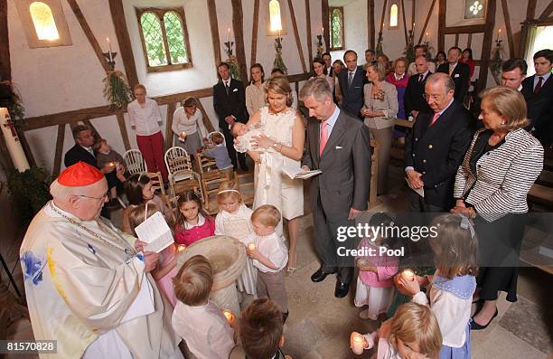 Cardinal Danneels, Princess Mathilde of Belgium holding Princess Eleonore of Belgium, Prince Philippe of Belgium, King Albert of Belgium and Queen...