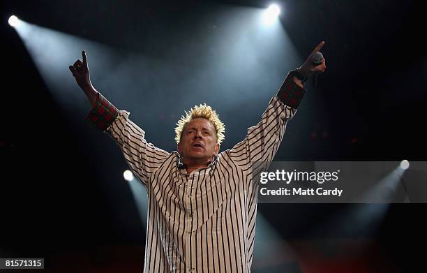 John Lydon of the Sex Pistols performs at the Isle of Wight Festival June 14, 2008 in Newport, Isle of Wight, England. The festival, attended by...