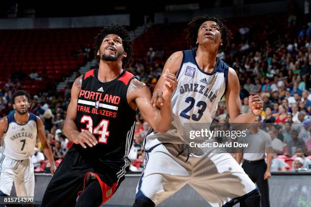 Keith Benson of the Portland Trail Blazers fights for the position against Deyonta Davis of the Memphis Grizzlies during the Semifinals of the 2017...