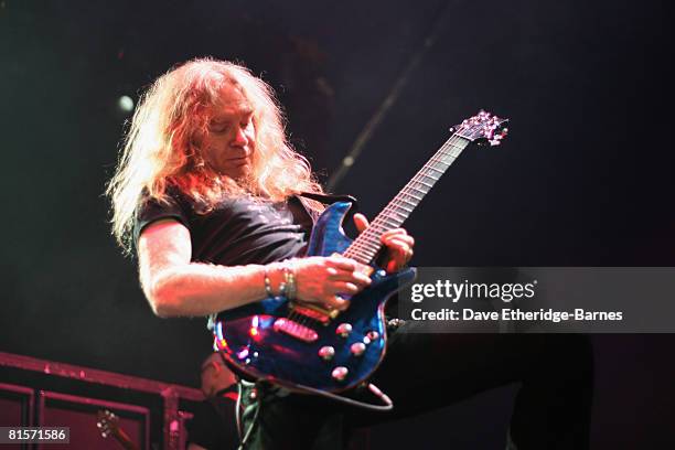 Doug Scarratt of Saxon performs on the Gibson stage during Day 2 of the Download 2008 Festival on June 14, 2008 in Donington Park in Castle...