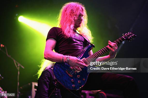 Doug Scarratt of Saxon performs on the Gibson stage during Day 2 of the Download 2008 Festival on June 14, 2008 in Donington Park in Castle...