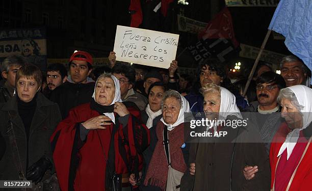 The president of the Madres de Plaza de Mayo human rights association Hebe de Bonafini and other members take part in a demonstration backing the...