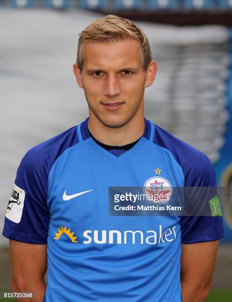 Stefan Wannenwetsch of FC Hansa Rostock poses during the team presentation at Ostseestadion on July 16, 2017 in Rostock, Germany.