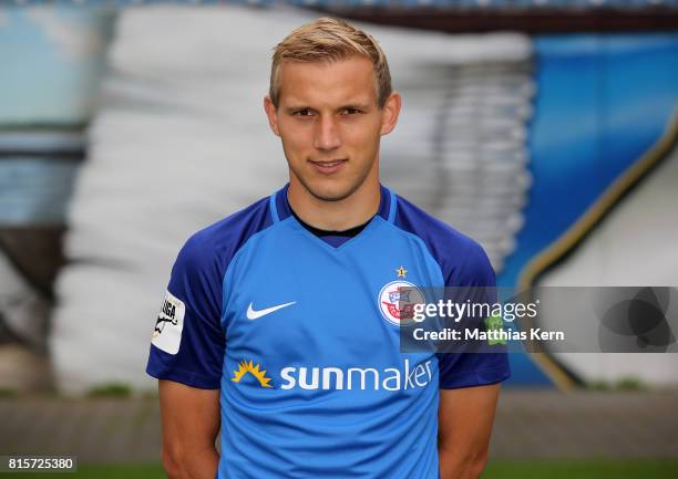 Stefan Wannenwetsch of FC Hansa Rostock poses during the team presentation at Ostseestadion on July 16, 2017 in Rostock, Germany.