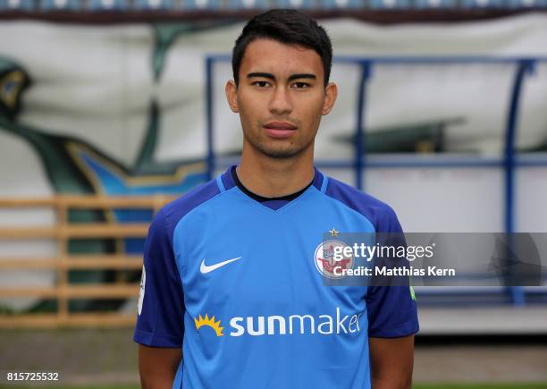 Harry Foell of FC Hansa Rostock poses during the team presentation at Ostseestadion on July 16, 2017 in Rostock, Germany.