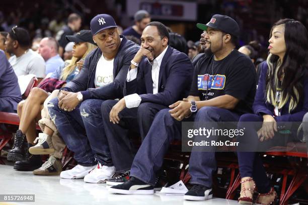 Cool J, Stephen A. Smith and founder Ice Cube attend week four of the BIG3 three on three basketball league at Wells Fargo Center on July 16, 2017 in...