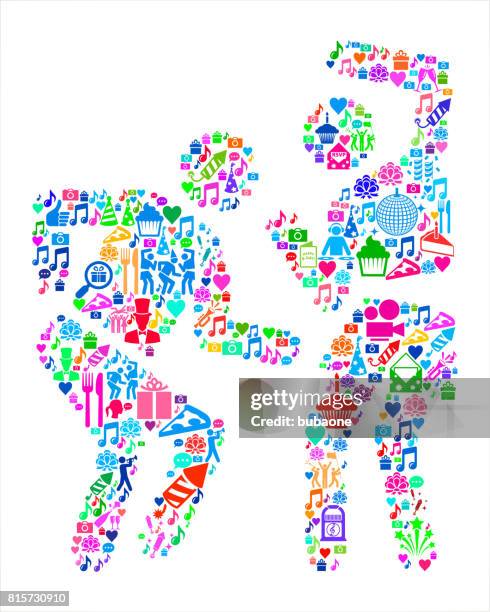 man and woman dancing birthday celebration vector icon pattern - jukebox stock illustrations