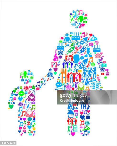 mother & boy family birthday celebration vector icon pattern - dad kid high five stock illustrations