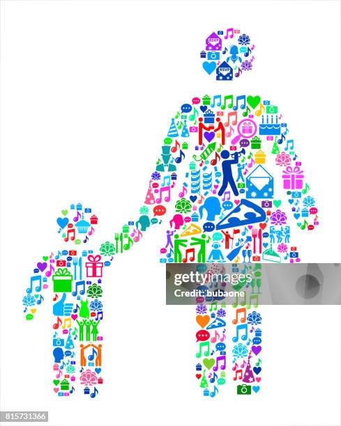 mother & boy birthday celebration vector icon pattern - dad dancing stock illustrations
