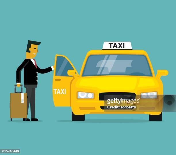 illustrazioni stock, clip art, cartoni animati e icone di tendenza di uomo d'affari che chiede un taxi - taxi giallo