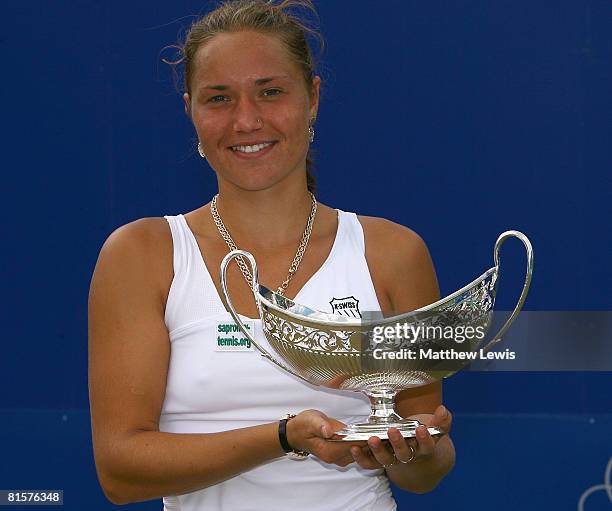 Kateryna Bondarenko of the Ukraine celebrates winning the DFS Classic, after beating Yanina Wickmayer of Belguim during the Final Day of the DFS...