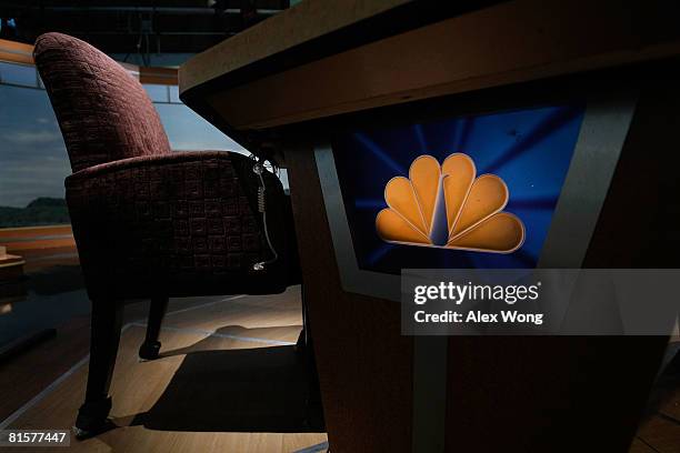 The chair of late moderator of "Meet the Press", Tim Russert, sits empty on the set of the show June 15, 2008 at the NBC studios in Washington, DC....