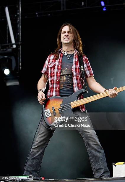 Jon Lawhon of Black Stone Cherry performs during Day 3 of Download Festival 2008 on June 15, 2008 in Castle Donington, England.