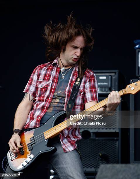 Jon Lawhon of Black Stone Cherry performs during Day 3 of Download Festival 2008 on June 15, 2008 in Castle Donington, England.