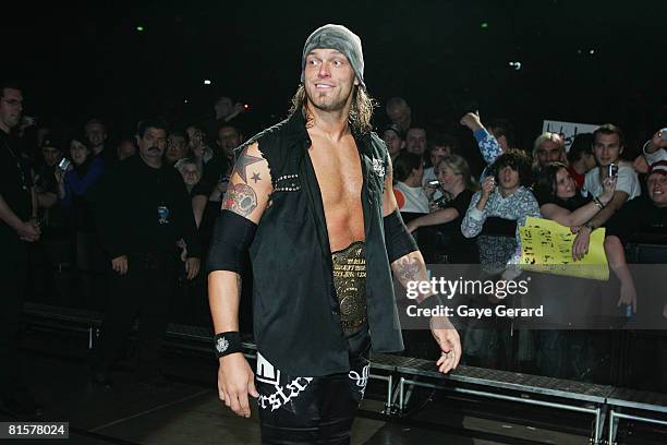 World Heavyweight Champion Edge walks to the ring during WWE Smackdown at Acer Arena on June 15, 2008 in Sydney, Australia.