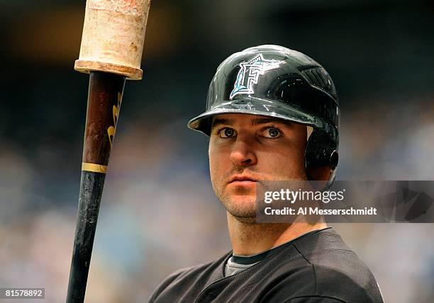 Infielder Dan Uggla of the Florida Marlins sets to bat against the Tampa Bay Rays June 15, 2008 at Tropicana Field in St. Petersburg, Florida.