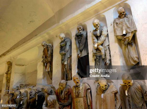 Italy, Sicily, Palermo. The Capuchin Catacombs of Palermo contain about 8000 corpses and 1252 mummies that line the walls .