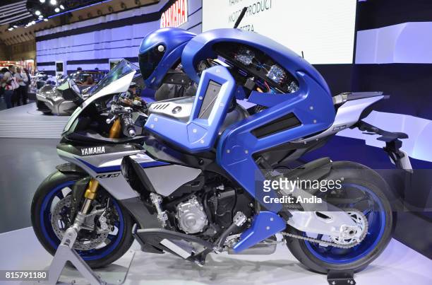 44th Tokyo Motor Show. Yamaha Motobot, an autonomous motorcycle-riding humanoid robot .